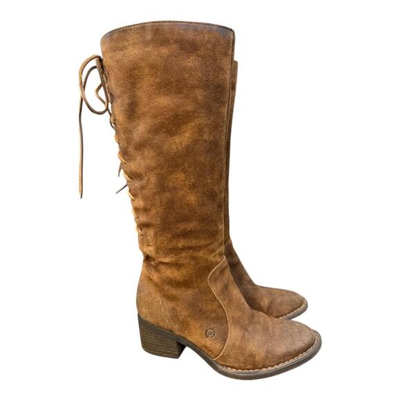 Born Azurite Brown Suede Knee High Back Lace Up Boot Women size 7.5 - Picture 1 of 10